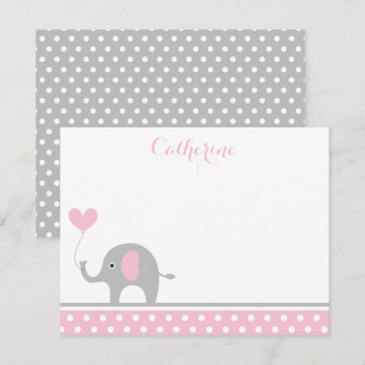 Roze en grijs ellephant hartstuk Hartelijk dank Notitiekaartje (Voorkant / Achterkant)