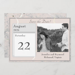 Roze en Grijs Gemarmerd Vlak Save The Date Kaart