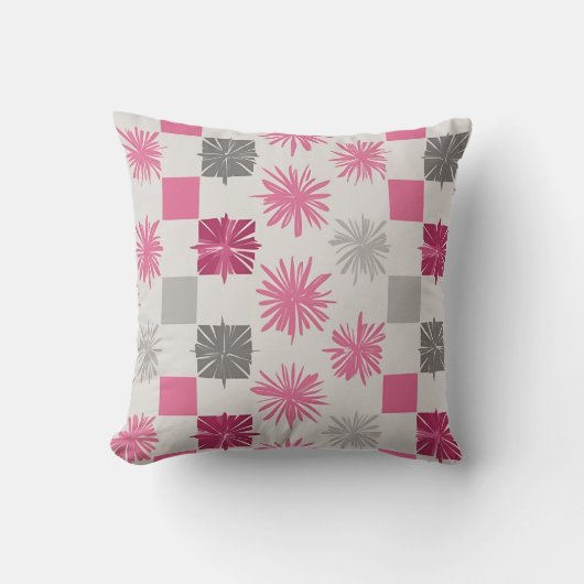 Roze en grijs geometrisch Starburst kussen (Voorkant)