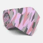 roze en grijs groene camouflage abstract stropdas (Opgerold)