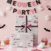 Roze en Grijs Halloween Schattige Cat Ghost Cadeaupapier