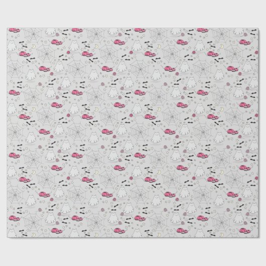 Roze en Grijs Halloween Schattige Cat Ghost Cadeaupapier (Vlak)
