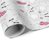 Roze en Grijs Halloween Schattige Cat Ghost Cadeaupapier (Rol Hoek)