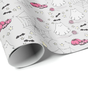 Roze en Grijs Halloween Schattige Cat Ghost Cadeaupapier