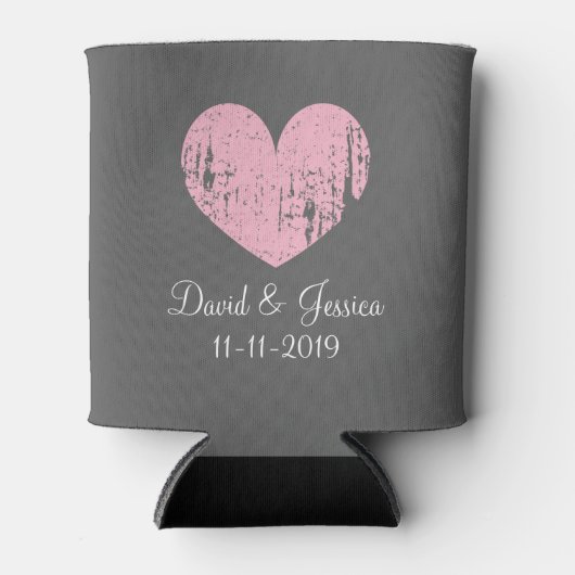  roze en grijs hart bruiloft koelboxxen blikjeskoeler (Voorkant)