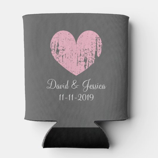  roze en grijs hart bruiloft koelboxxen blikjeskoeler (Achterkant)