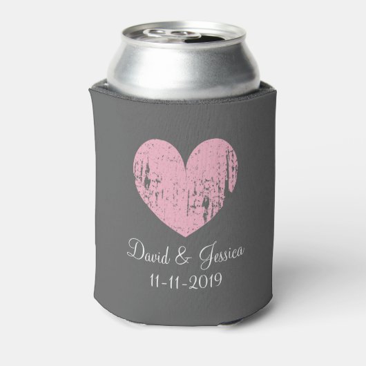  roze en grijs hart bruiloft koelboxxen blikjeskoeler (Blikje Achterkant)