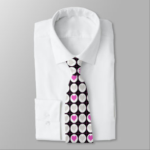Roze en Grijs Hart Rasterpatroon Stropdas