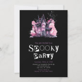 Roze en Grijs Haunted House Halloween Party Kaart (Voorkant)
