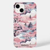 Roze en Grijs Japans landschap iPhone Case (Achterkant)