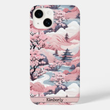 Roze en Grijs Japans landschap iPhone Case
