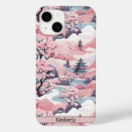 Roze en Grijs Japans landschap iPhone Case