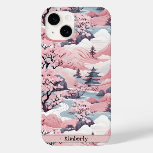 Roze en Grijs Japans landschap iPhone Case