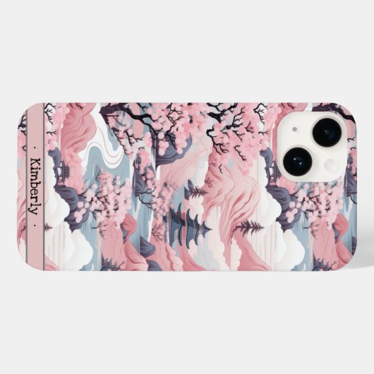 Roze en Grijs Japans landschap iPhone Case (Achterkant (horizontaal))