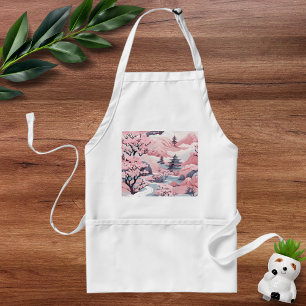 Roze en Grijs Japans landschap Schort