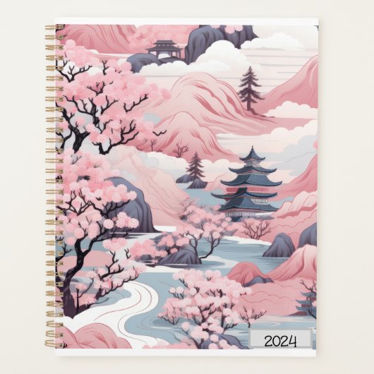 Roze en Grijs Japans Scenery Planner (Voorkant)
