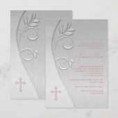 Roze en grijs kruis eerste communie kaart (Voorkant / Achterkant)