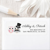 Roze en grijs | Kute Owl Bride en Groom Wedding Etiket (Insitu)