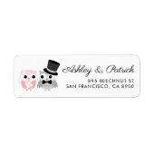 Roze en grijs | Kute Owl Bride en Groom Wedding Etiket (Voorkant)