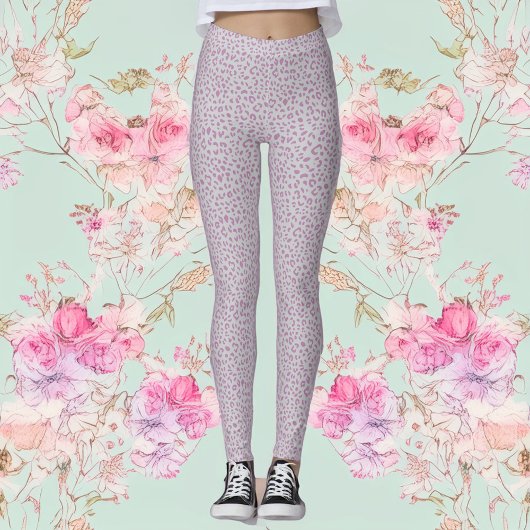 Roze en Grijs Luipaard Print Leggings