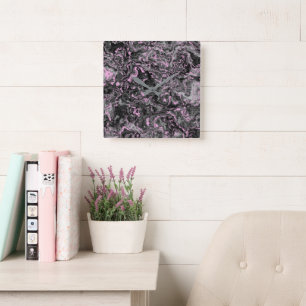 Roze en grijs marmer abstract vierkante klok