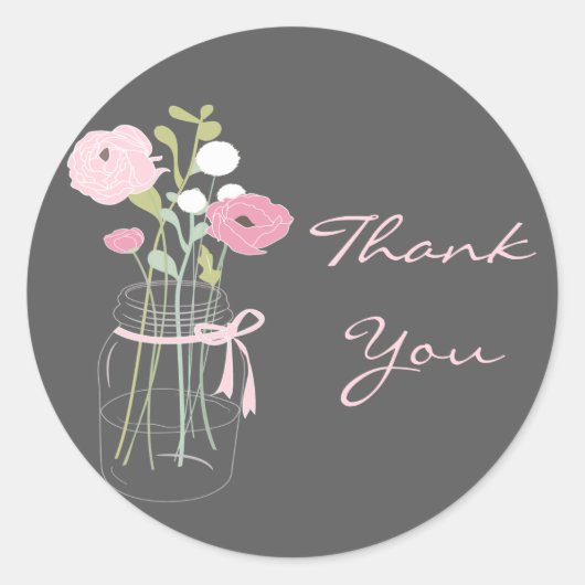 Roze en Grijs Mason Jar Wedding Favor Stickers (Voorkant)