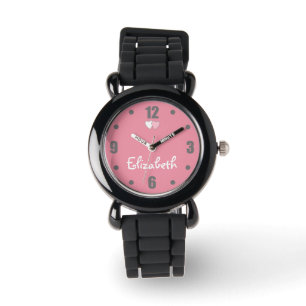 Roze en grijs met harten en naam horloge