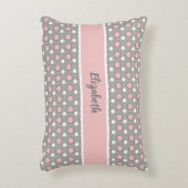 Roze en grijs met poolpunten en naam accent kussen (Voorkant(Verticaal))