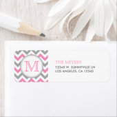 Roze en Grijs Moderne Chevron met Monogram Etiket (Insitu)
