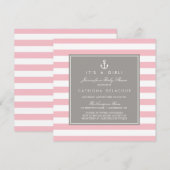 Roze en Grijs Nautisch Baby shower Invitation Kaart (Voorkant / Achterkant)