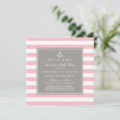 Roze en Grijs Nautisch Baby shower Invitation Kaart (Staand voorkant)