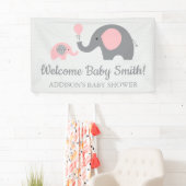 Roze en Grijs Olifant Baby shower Banner Poster (Insitu)
