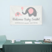 Roze en Grijs Olifant Baby shower Banner Poster (Beurs)