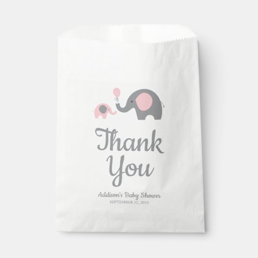 Roze en Grijs Olifant Baby shower Favor Bags Bedankzakje (Voorkant)
