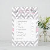 Roze en grijs olifant Baby shower - Raad eens de p (Staand voorkant)