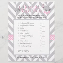 Roze en grijs olifant Baby shower - Raad eens de p Flyer