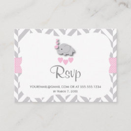 Roze en Grijs Olifant Baby shower - RSVP Email Informatiekaartje