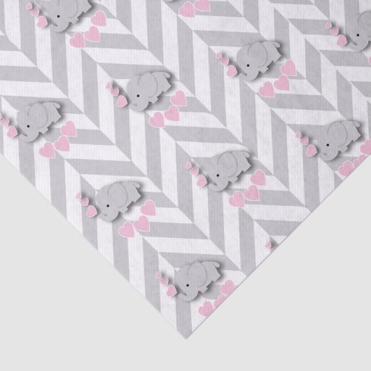 Roze en Grijs Olifant Baby shower Tissuepapier (Detail)