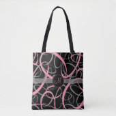 Roze en grijs op monogram met zwarte loopy tote bag (Voorkant)