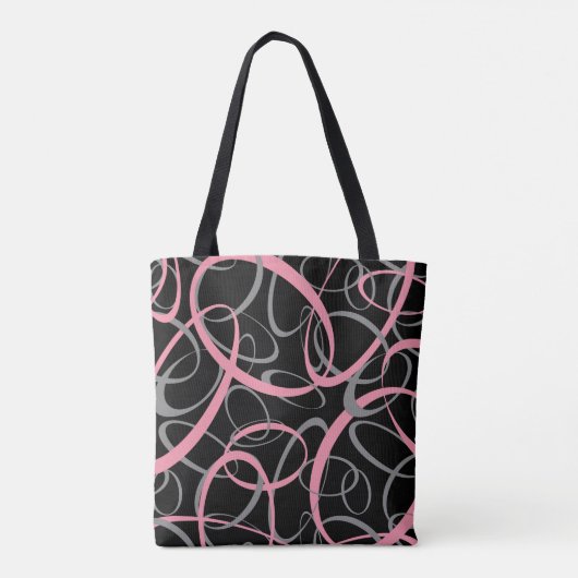 Roze en grijs op monogram met zwarte loopy tote bag (Achterkant)