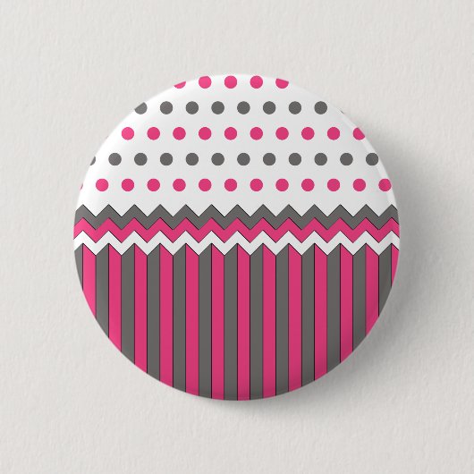 Roze en grijs patroon ronde button 5,7 cm (Voorkant)