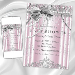 Roze en grijs Pearl Girly Baby shower Kaart