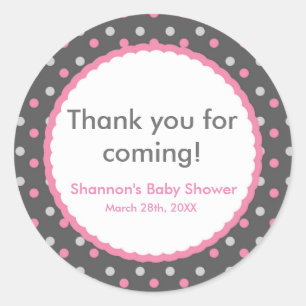 Roze en Grijs Polka Dot Baby shower Party Sticker