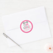 Roze en Grijs Polka Dot Oh Meisje Baby shower Ronde Sticker (Envelop)