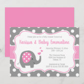Roze en Grijs Polka Dot Olifant Baby shower Kaart (Voorkant / Achterkant)