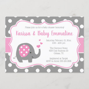 Roze en Grijs Polka Dot Olifant Baby shower Kaart