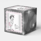 Roze en Grijs Princess Baby shower Bedankdoosjes (Achterkant)