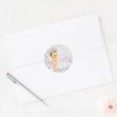 Roze en Grijs Prinses Doop Ronde Sticker (Envelop)