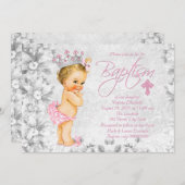 Roze en grijs prinsessendoop kaart (Voorkant / Achterkant)