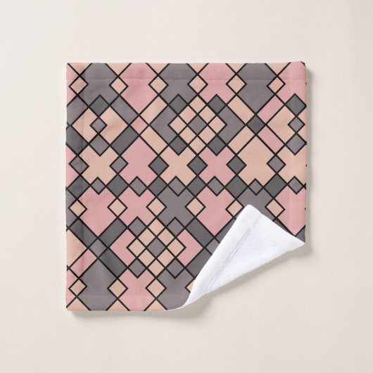roze en grijs rechthoekig patroon bad handdoek (Wasdoekje)